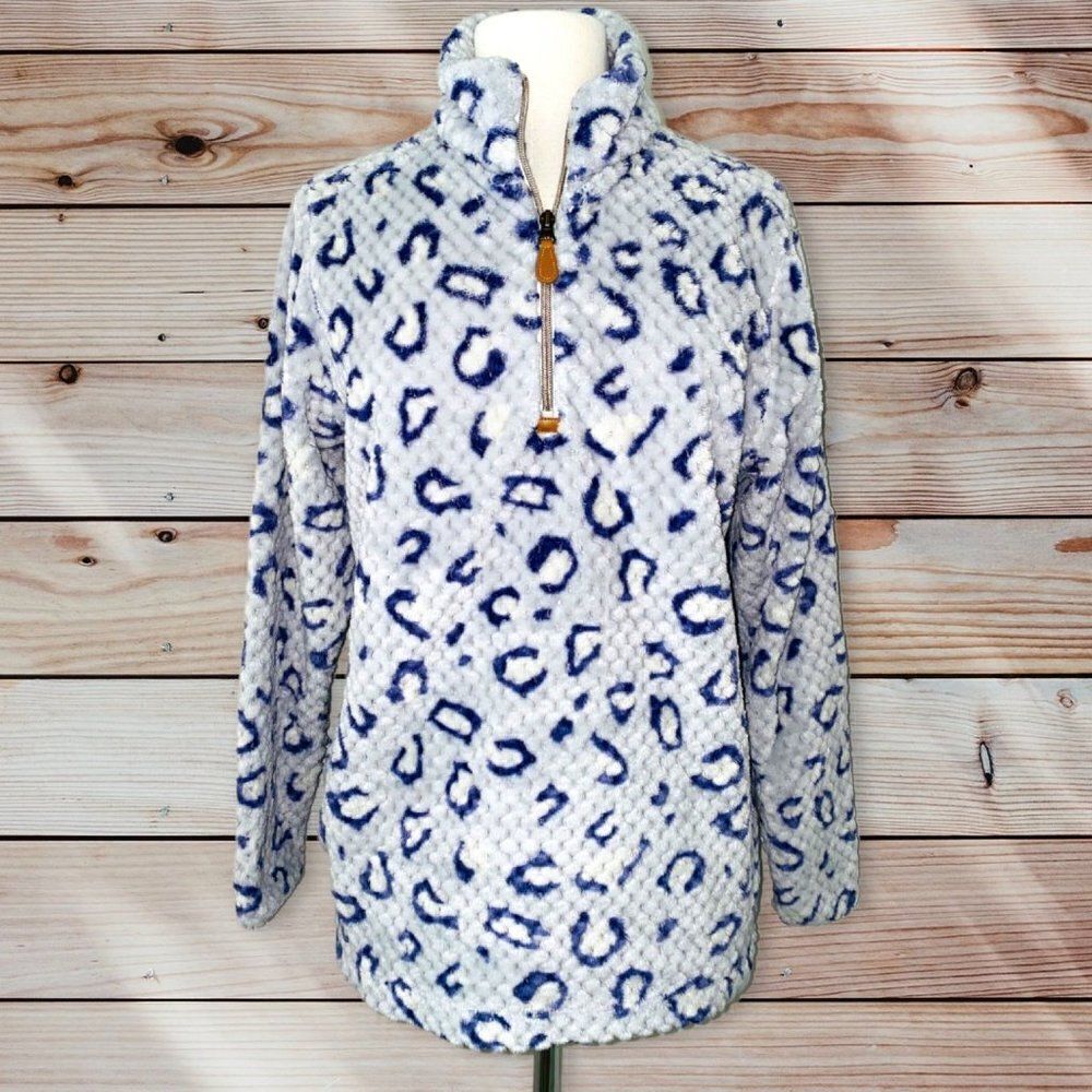 WB1 pink lily SHERPA purple cheetah leopard pullover half zip‎ soft warm